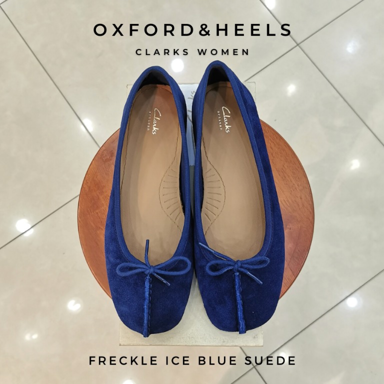 Original Clarks Freckle Ice Dark Blue Suede Soft Women Flats