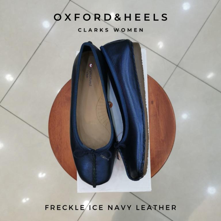 Original Clarks Freckle Ice Navy Blue Soft Leather Women Flats