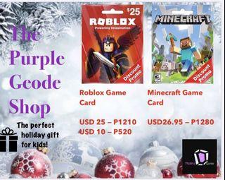 Roblox and Minecraft Game Cards
