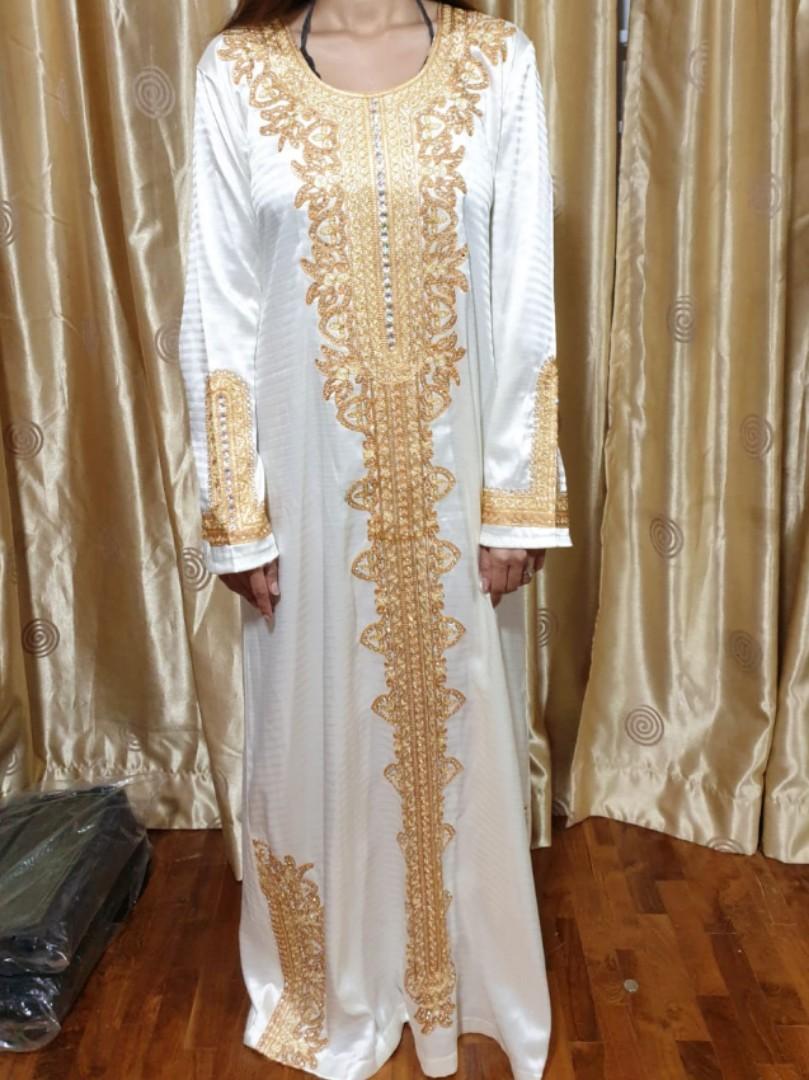 White and hotsell gold abaya