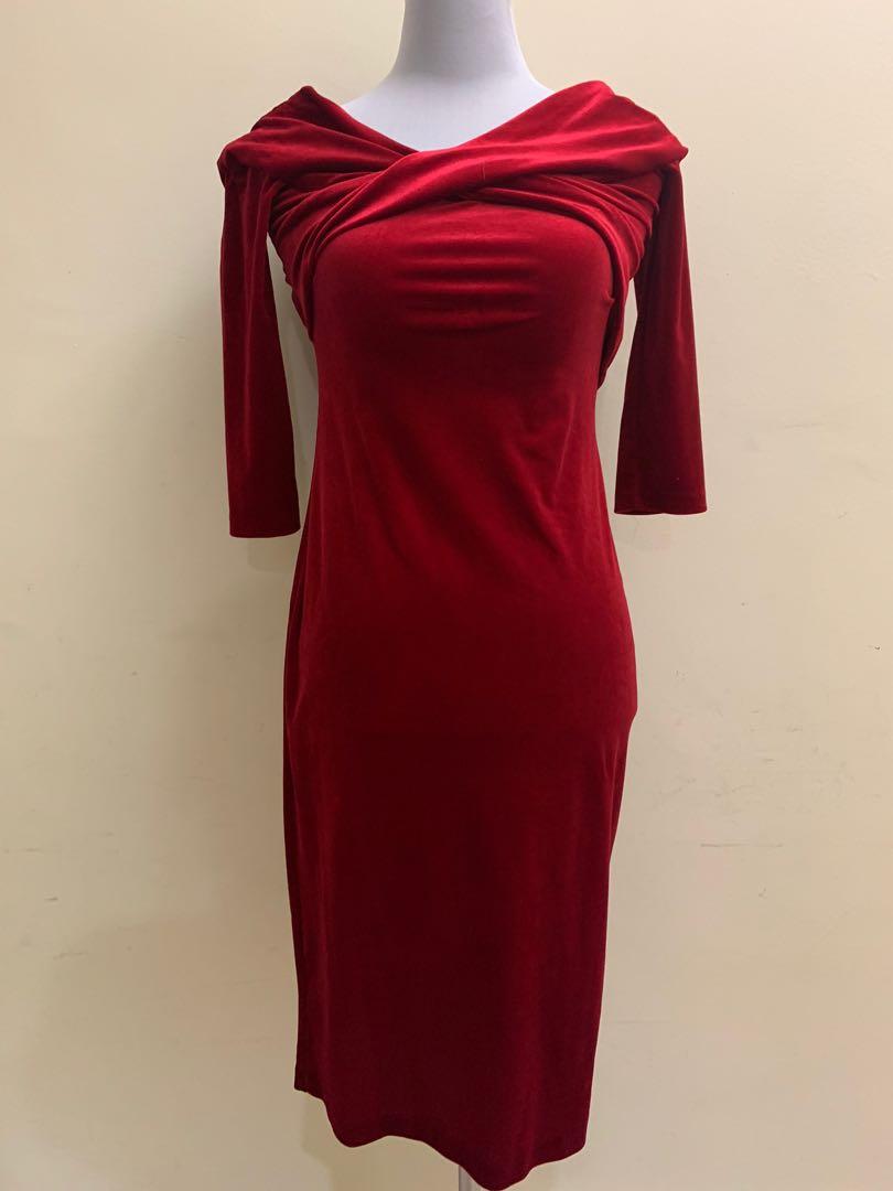 strapless open back dress Jodifl Size S Regal Radiance V-Neck Red Velvet Textured Dress – Ruby Idol  Apparel main image 0