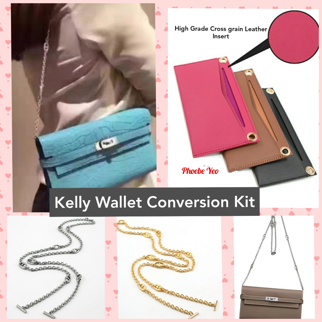 Kelly Wallet Conversion Kit Conversion Kit for Kelly Wallet Insert Strap  Kelly Wallet on Chain Gold (Bubblegum, 120cm Silver Chain) - Yahoo Shopping