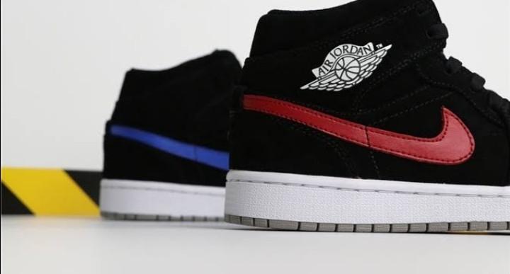 jordan 1 mid black university red