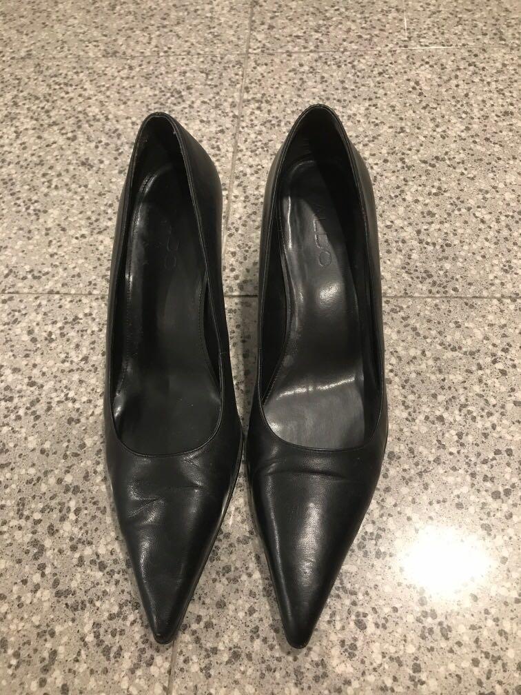 Aldo black leather court shoes