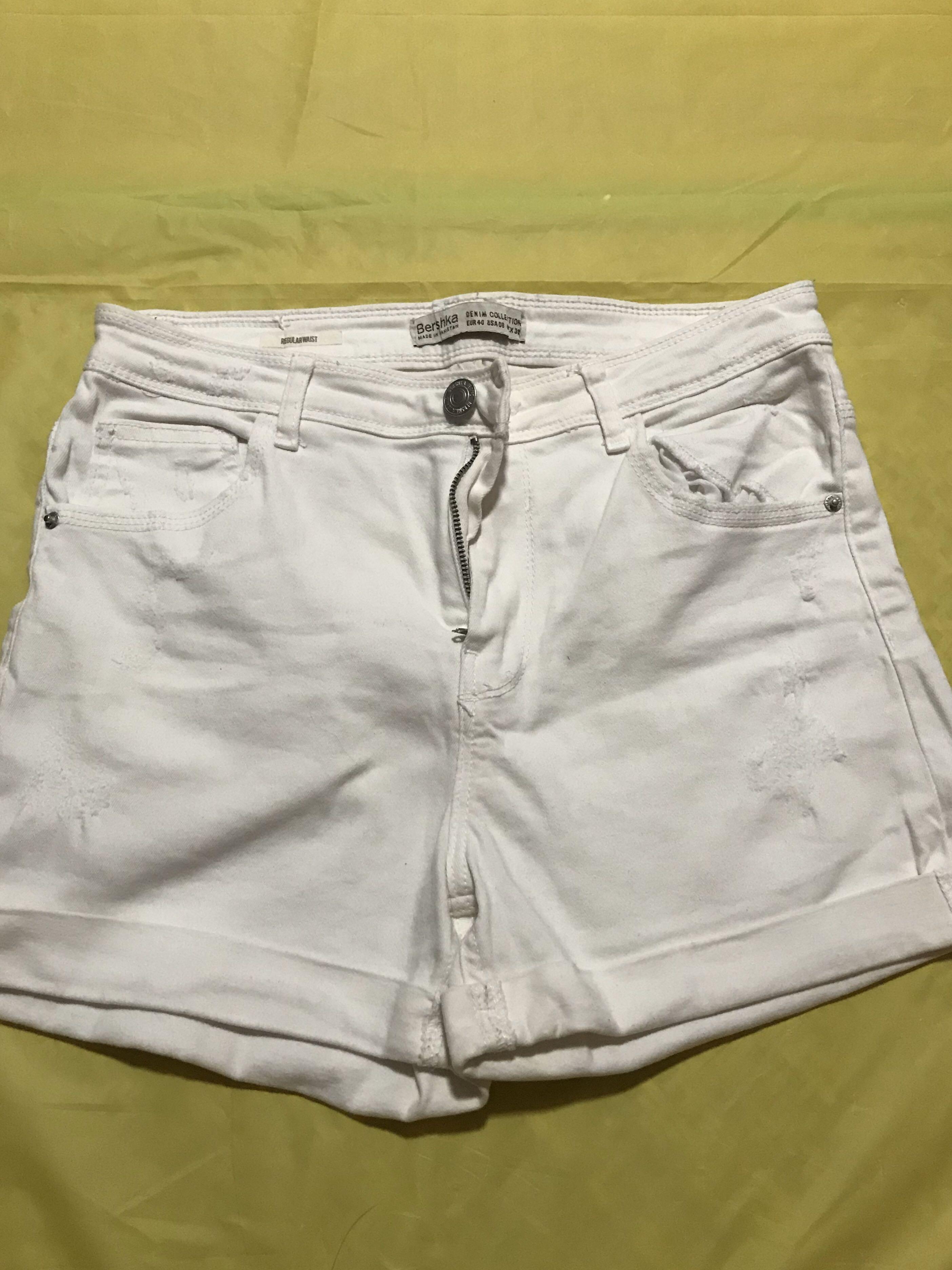 bershka white denim shorts, Women's 