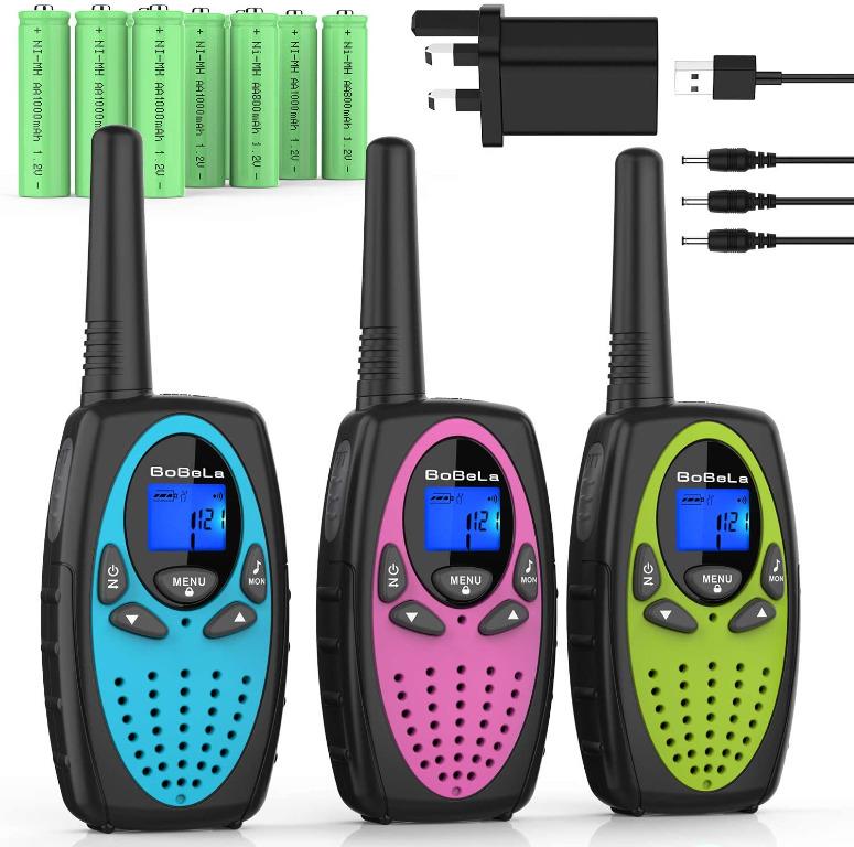 Bobela Kids Walkie Talkies Rechargeable With Charger Battery, Easy to Use  Fun Toys Birthday Gift for 3-12 Year old Girls Boys Adults Family,3KM Long  Distance for Camping Hiking Adventures, Mobile Phones 
