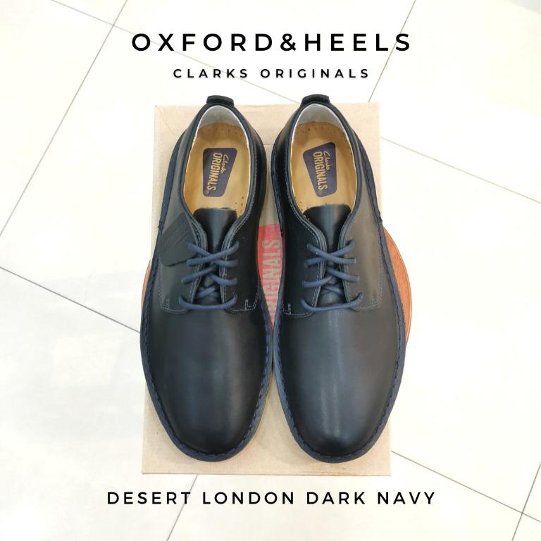 Clarks Originals Desert London Dark Navy Leather Men Casual Shoes Kasut Lelaki Free Gift
