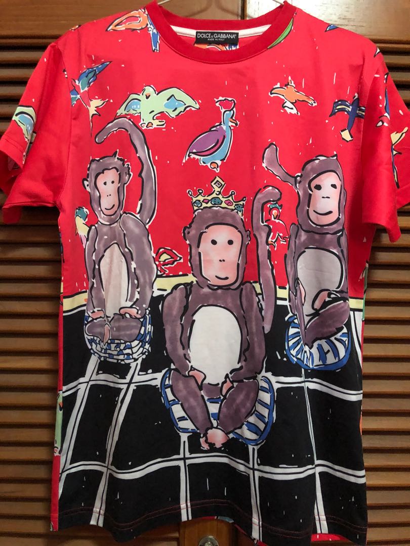Dolce and Gabbana Monkey Red Tees Fesyen Pria Pakaian Atasan