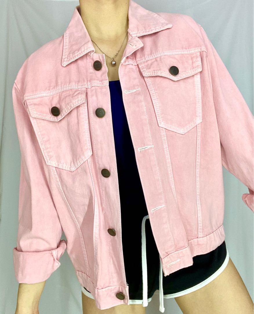 jaket denim pink