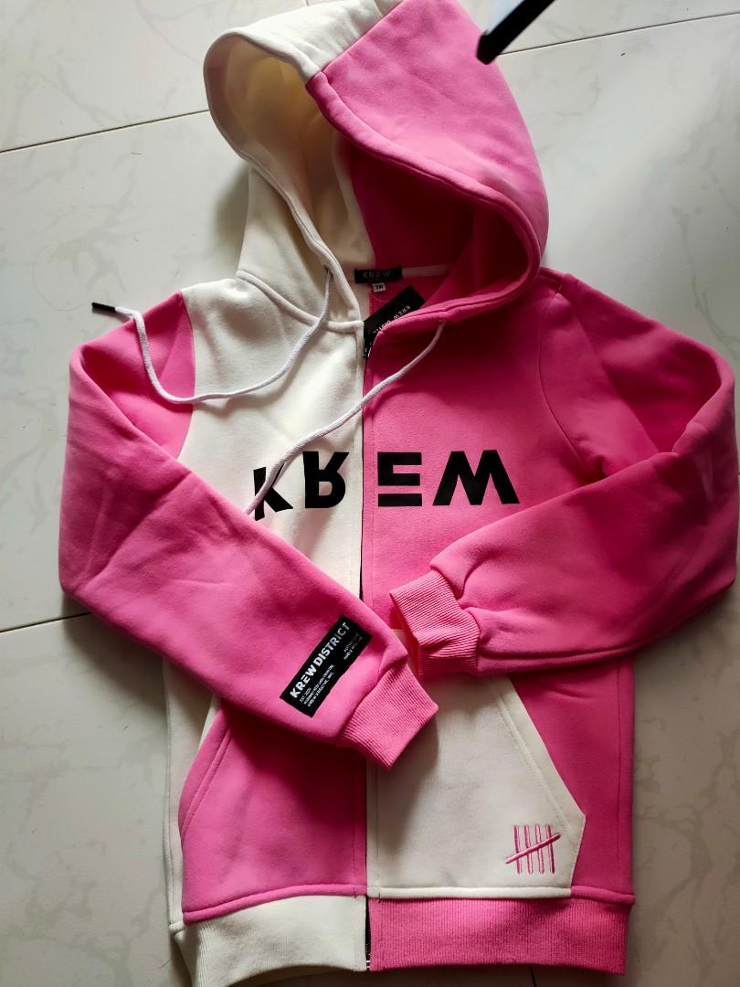 Hoodie Jacket Krew District Pink, Women's Fashion, Coats, Jackets and
