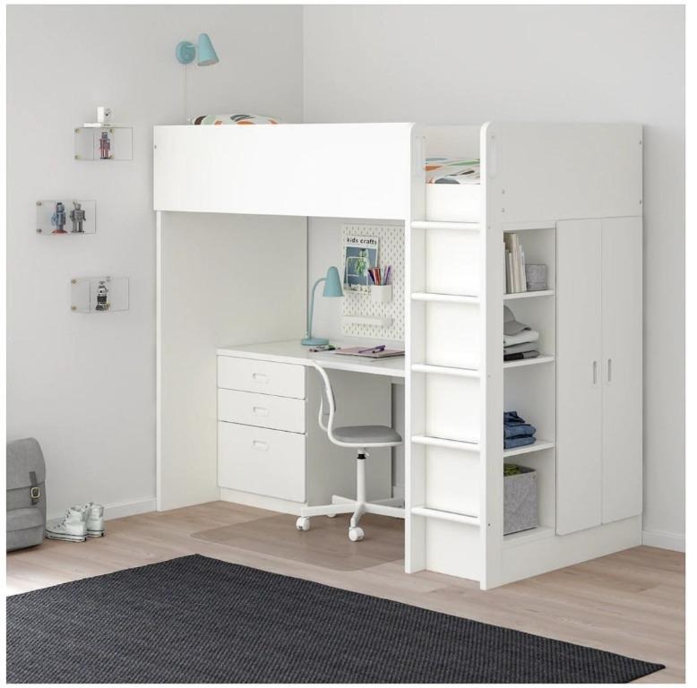 Loft Bed with wardrobe and shelves combo (IKEA STUVE model), Furniture