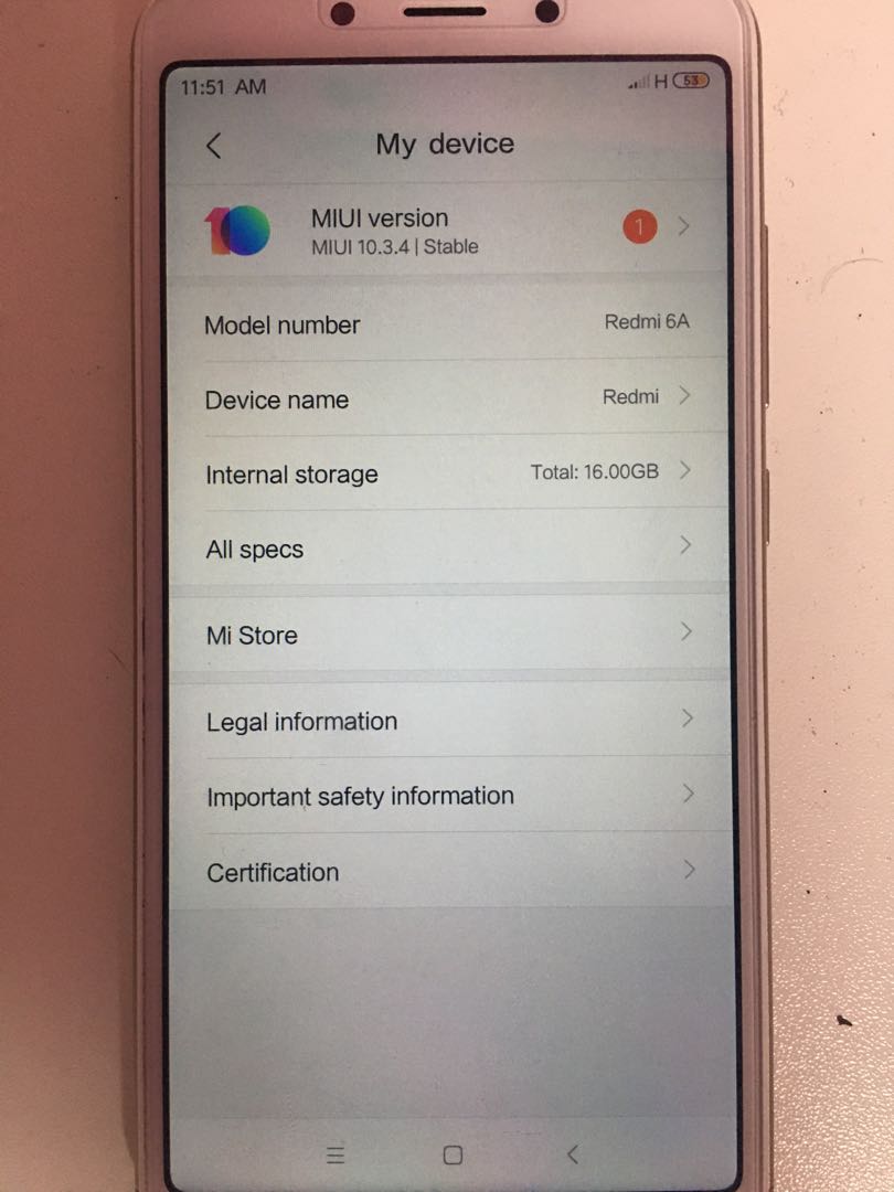 redmi 6a fingerprint specs