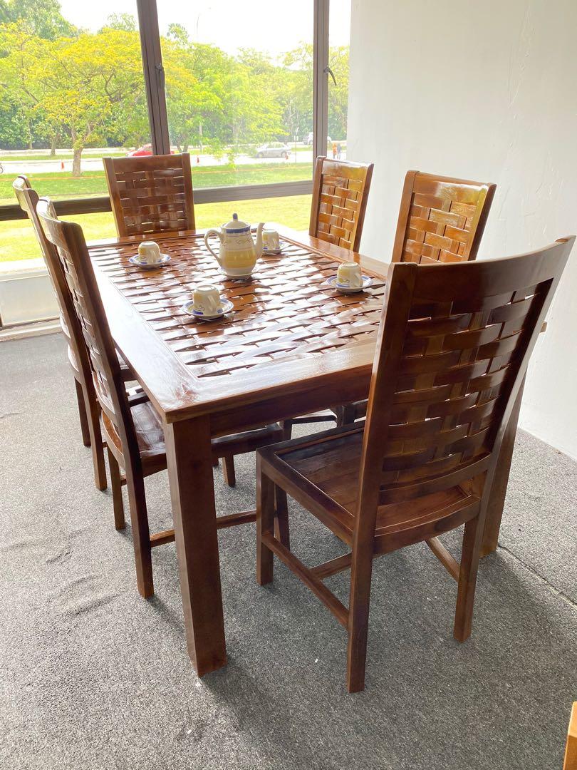 Set Meja Makan Anyaman 6 Kerusi Kayu Jati Home Furniture Furniture On Carousell