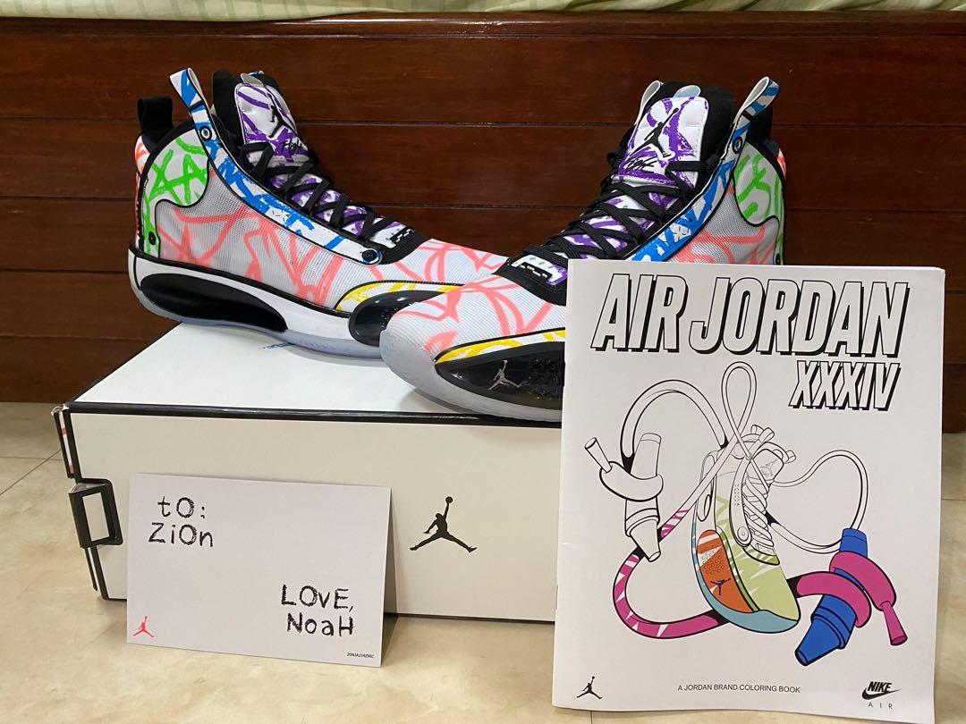 Size 13 Bnds Nike Air Jordan 34 Zion Williamson Noah Coloring Book Men S Fashion Activewear On Carousell