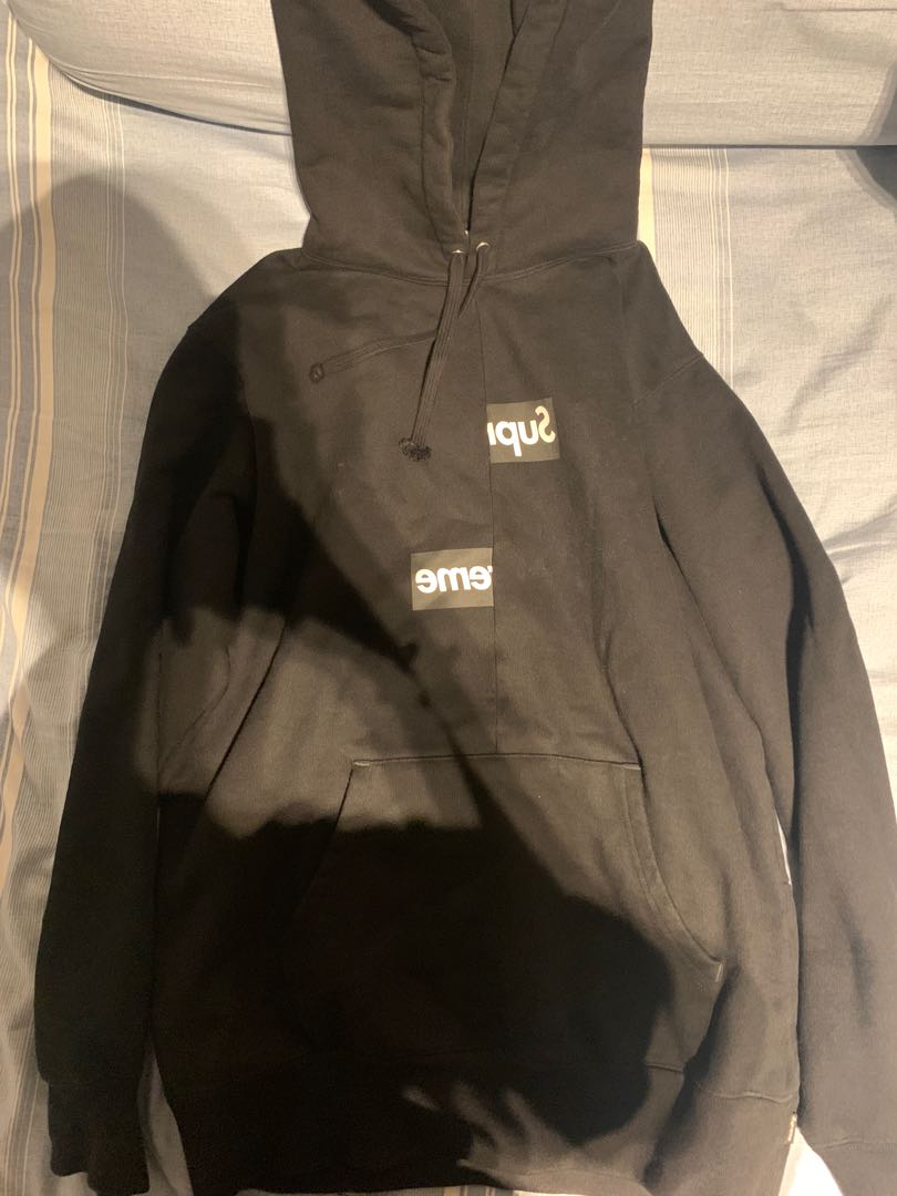 Supreme Cdg Split Box Logo Hoodie Black