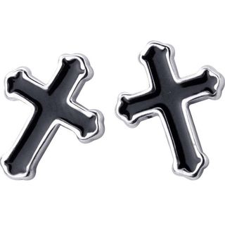 Unisex S925 Sterling Silver Black cross stud earrings 韓版簡約S925純銀黑色十字架耳釘耳環64165157461250110