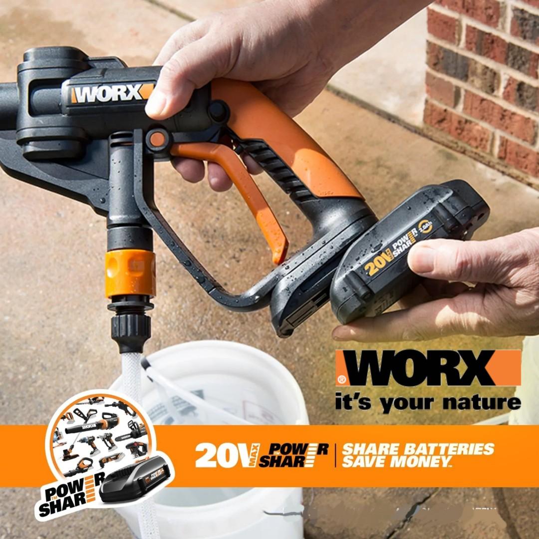 WORX HYDROSHOT Portable Water Pressure Cleaner wash your car or dirty spot the SMART way Soap dispense bottle and 60min fast Charger included 20V 2.5Ah Battery Car Accessories Accessories on Carousell