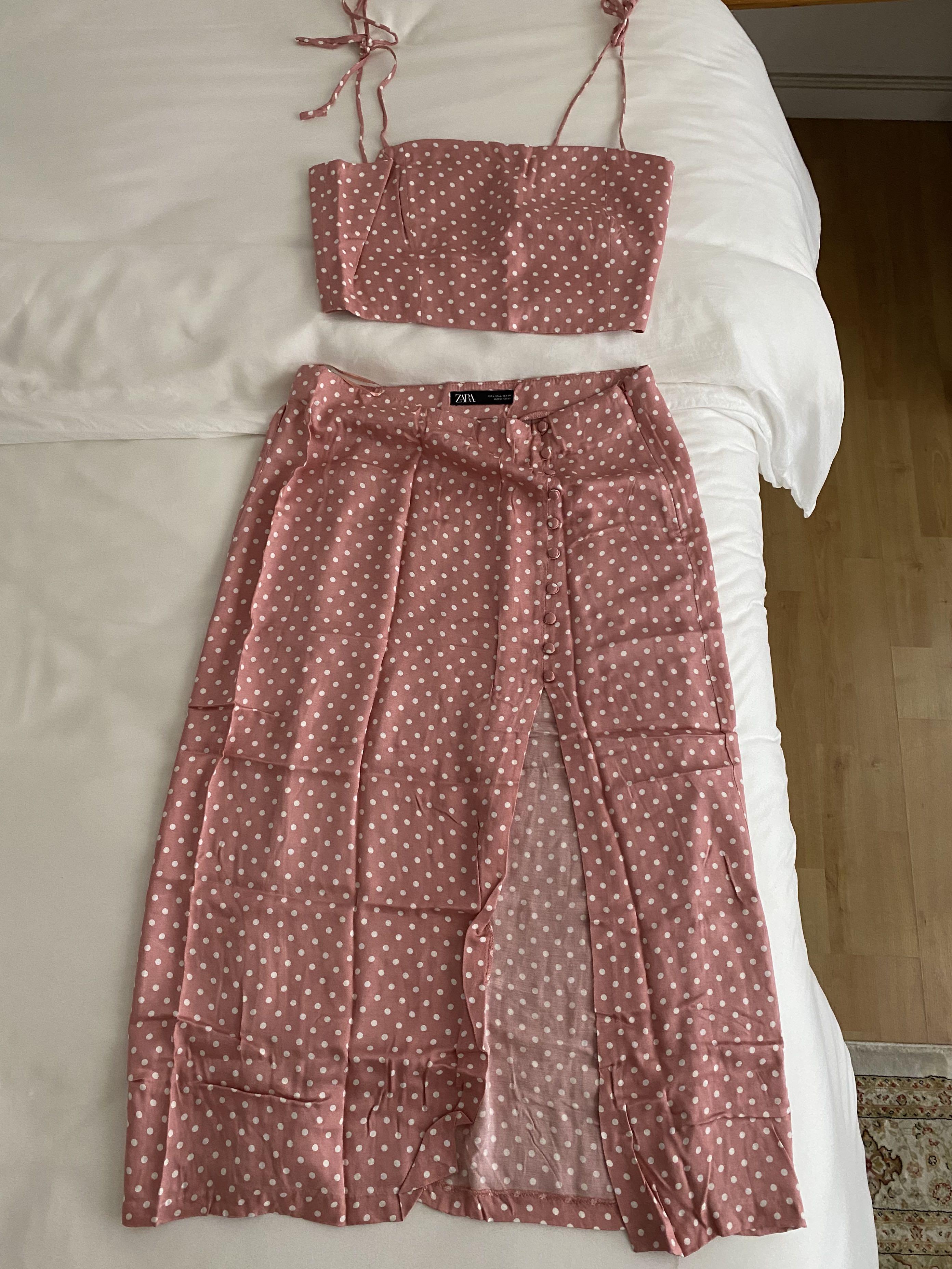 ZARA two-piece pink polka dot set, Women's Fashion, Dresses u0026 Sets, Dresses  on Carousell