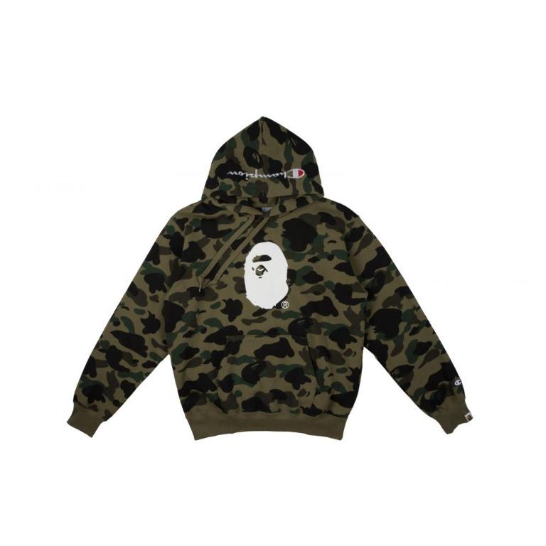 BAPE X CHAMPION GREEN CAMO HOODIE Men s Fashion Tops Sets Hoodies on Carousell