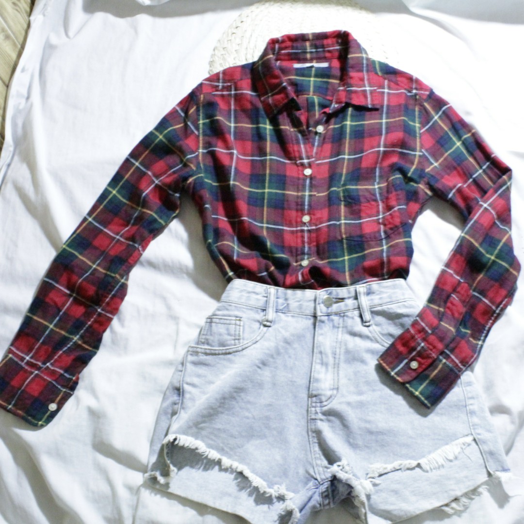 Checkered long sale sleeve polo