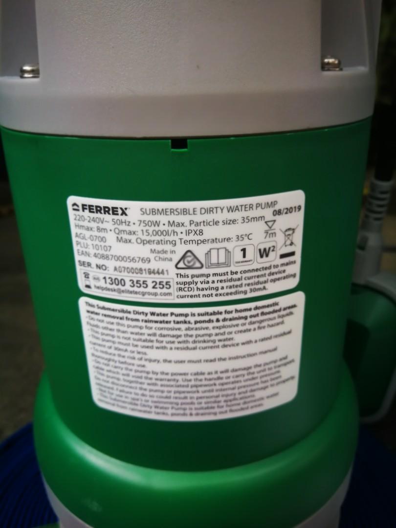 Ferrex dirt water submersible pump, Furniture & Home Living, Cleaning