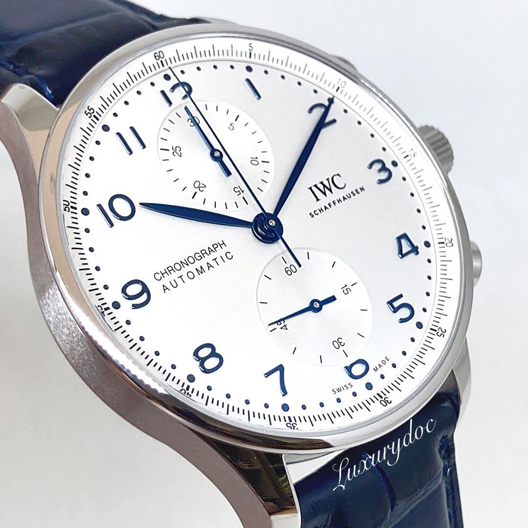 FS.BNIB IWC PORTUGESE PORTUGIESER AUTOMATIC CHRONOGRAPH IN HOUSE MOVEMENT BLUE INDEX SEE THRU BACK 41MM WATCH IW371605