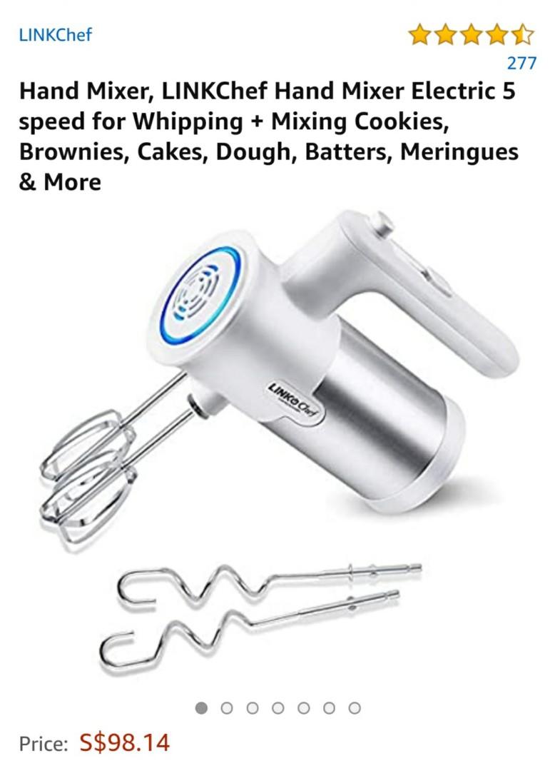 Hand Mixer, LINKChef Hand Mixer Electric 5 speed beater for Whipping +  Mixing Cookies, Brownies, Cakes, Dough, Batters, Meringues & More 