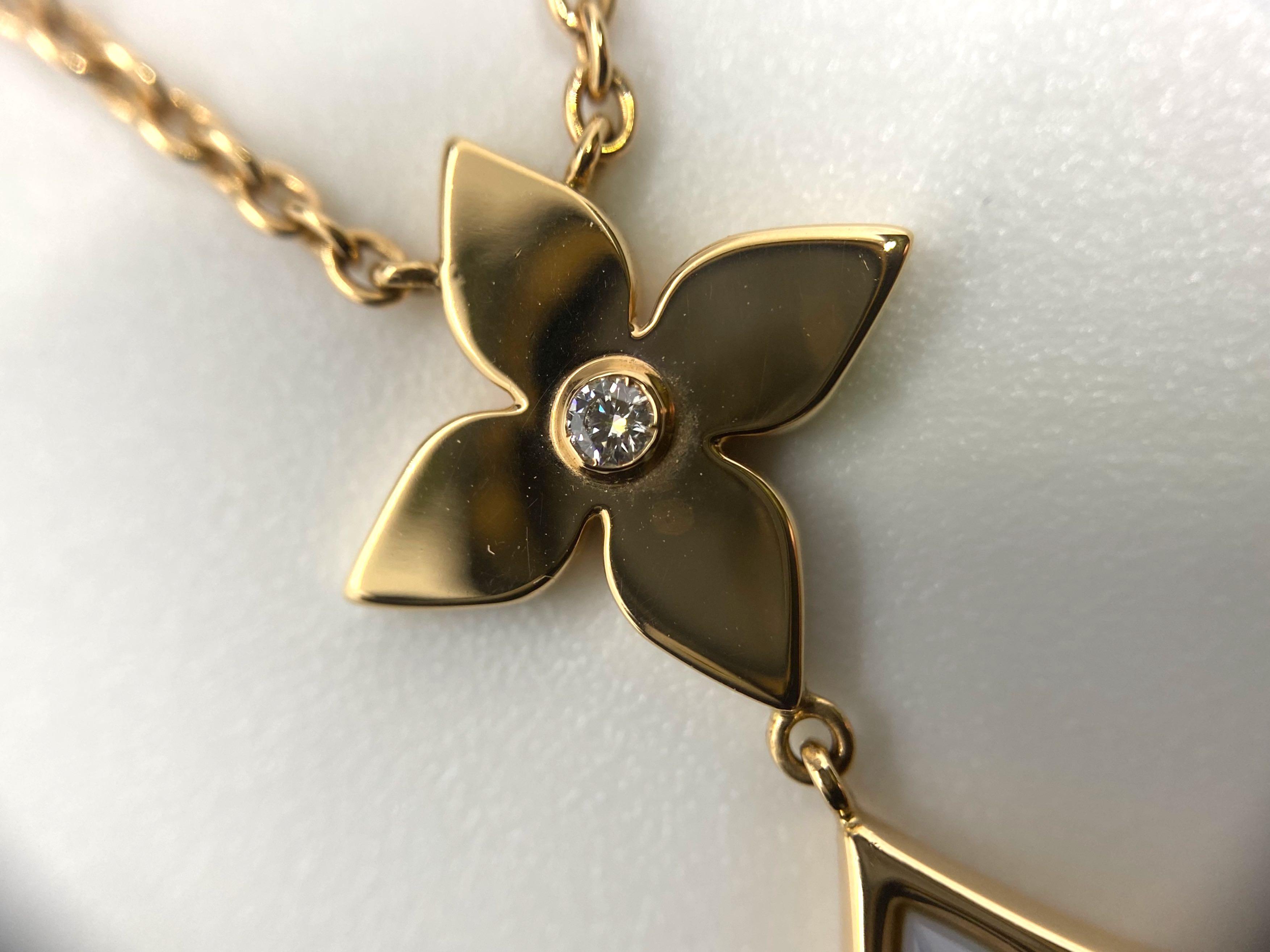 Vintage Louis Vuitton Diamond And Mother Of Pearl 'blossom Lariat' Necklace
