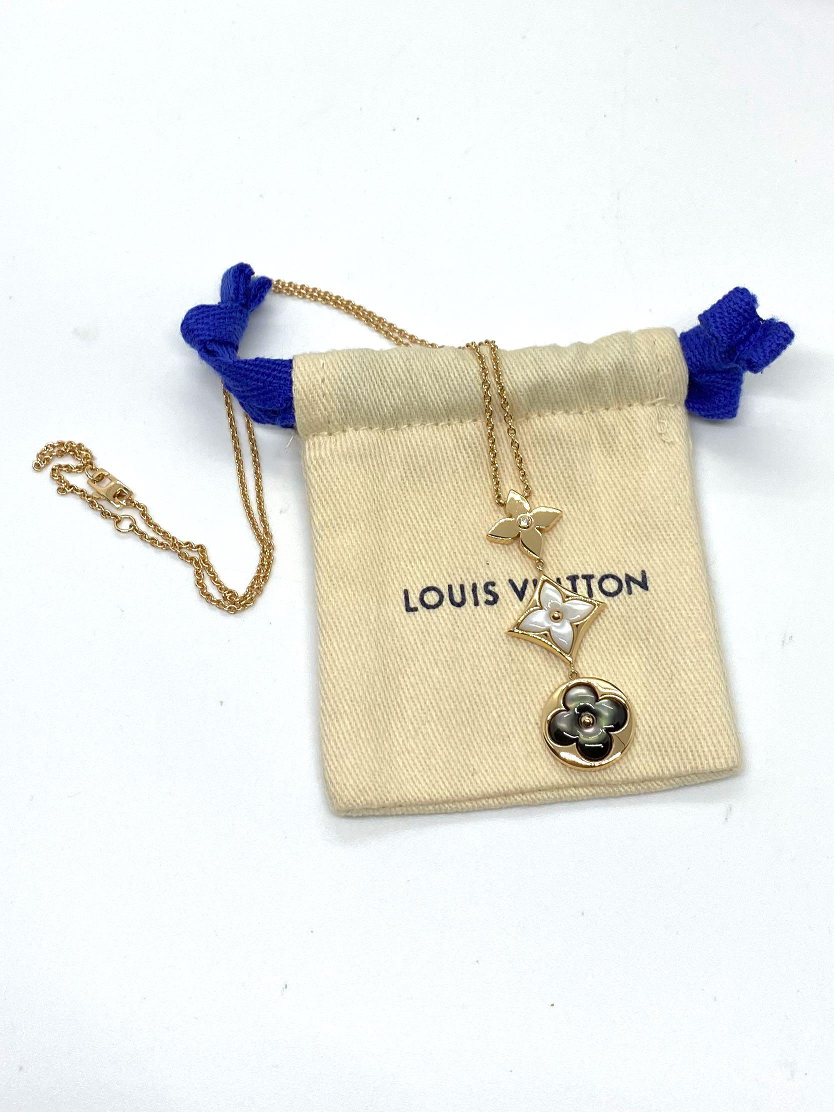 LOUIS VUITTON COLOR BLOSSOM LARIAT PG NECKLACE WHITE MOTHER-OF-PEARL  DIAMOND /12,4g /207011185 •