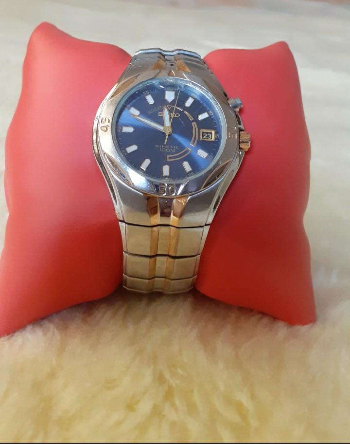 Men's SEIKO Kinetic Watch With Silver Gold Tone Blue Dial Glass Back 5M62,  Men's Fashion, Watches & Accessories, Watches on Carousell
