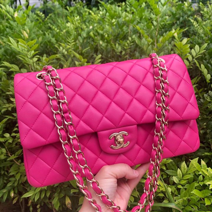 *RARE* Authentic Chanel Barbie Pink Medium Classic Flap Bag with Light Gold  Hardware