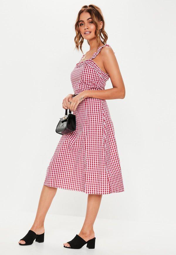 Red gingham midi top dress