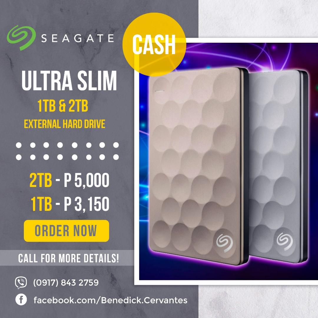 SEAGATE ULTRA SLIM EXTERNAL HARD DRIVE (1TB, 2TB) (Category: Hard Disks & Thumbdrives) located in San Juan City. Submitted by blueswitchpc (Listing ID 1045355585, Image 1). Description: Work From Home and Home Schooling Essential BRANDNEW AND SEALED EXTERNAL HARD DRIVE SIZE: 1 TB = 3,150.00 2TB = 5,000.00 Brand ✅ SEAGATE For inquiries kindly DM me Transaction Mode Payment: COD, BPI, BDO, Gcash 🏦💸 Delivery Via: Lalamove, Grab and Mr. Speedy🚗 🛵