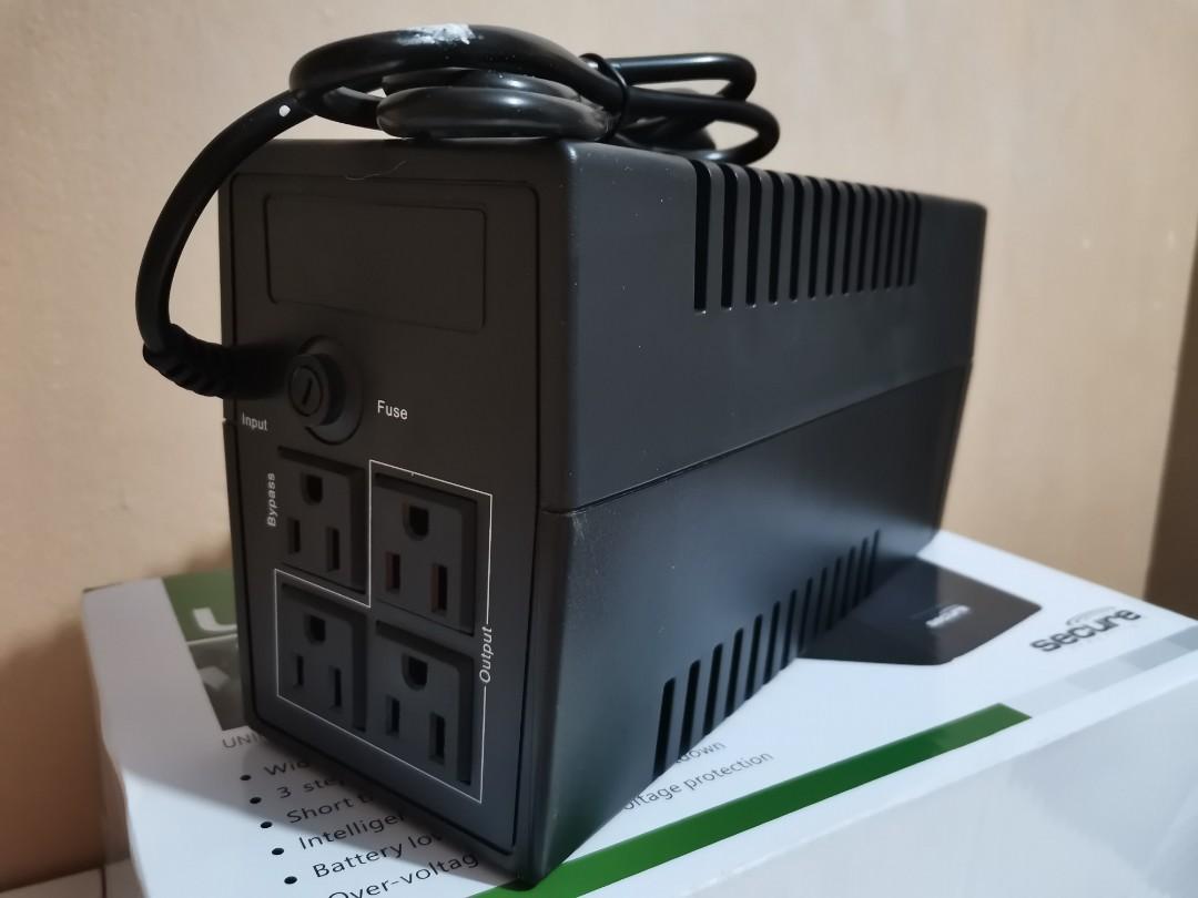 SECURE UPS 1000VA (Uninterruptible Power Supply) (Category: Computer Parts) located in San Juan City. Submitted by blueswitchpc (Listing ID 1045422422, Image 3). Description: SECURE UPS 1000VA 1. Inverter compatible 2. Excellent microprocessor control 3. Guarantee high reliability 4. Boost and buck AVR for voltage stabilization 5. No load auto shutdown 6. Off-mode charging 7. Cold start function SIZE: 38.5x13.6x22.5cm WEIGHT: 6.2KG Transaction Mo