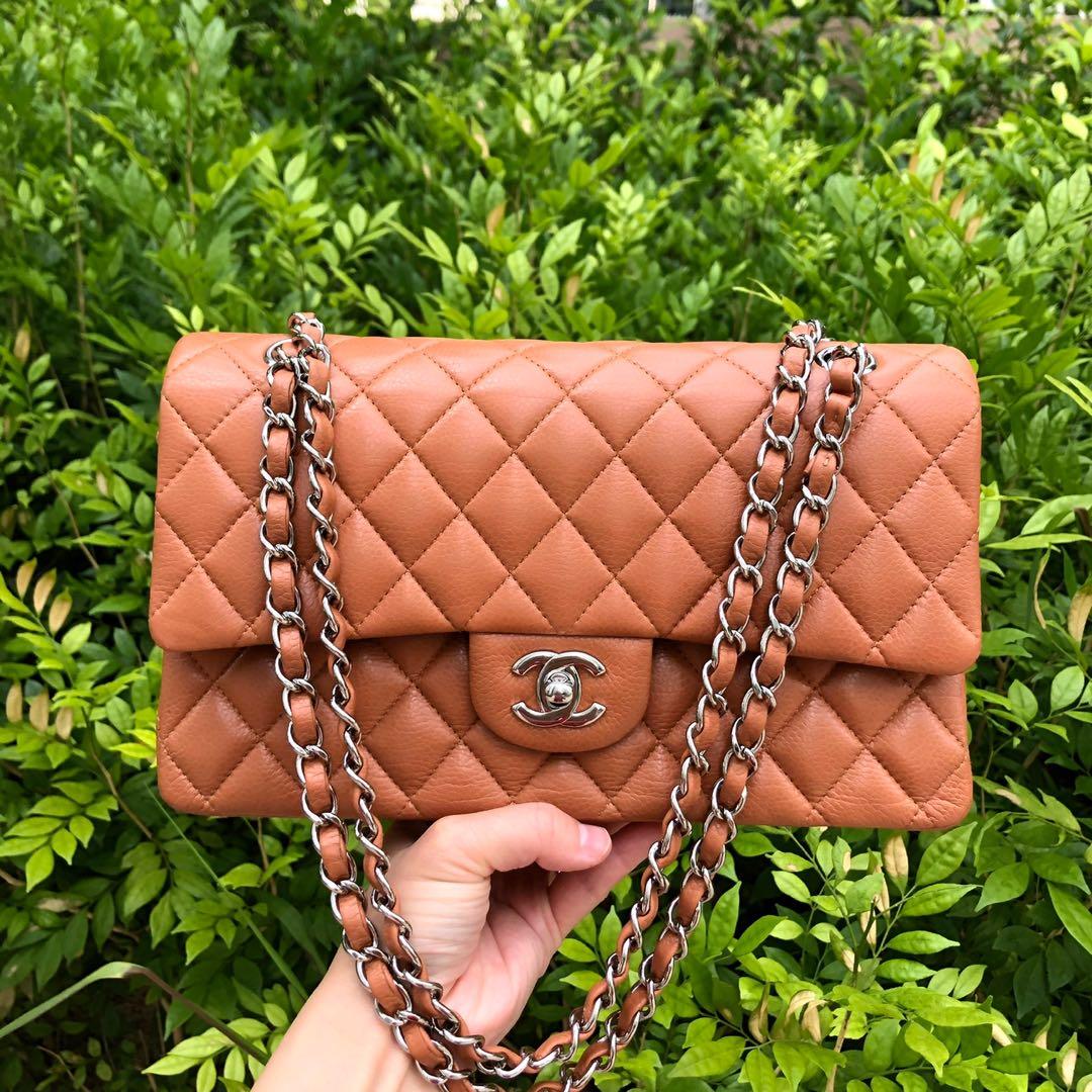 SOLD BEFORE LISTING ON CAROU: Authentic Chanel Caramel Brown Caviar Classic  flap w Silver Hardware *RARE*