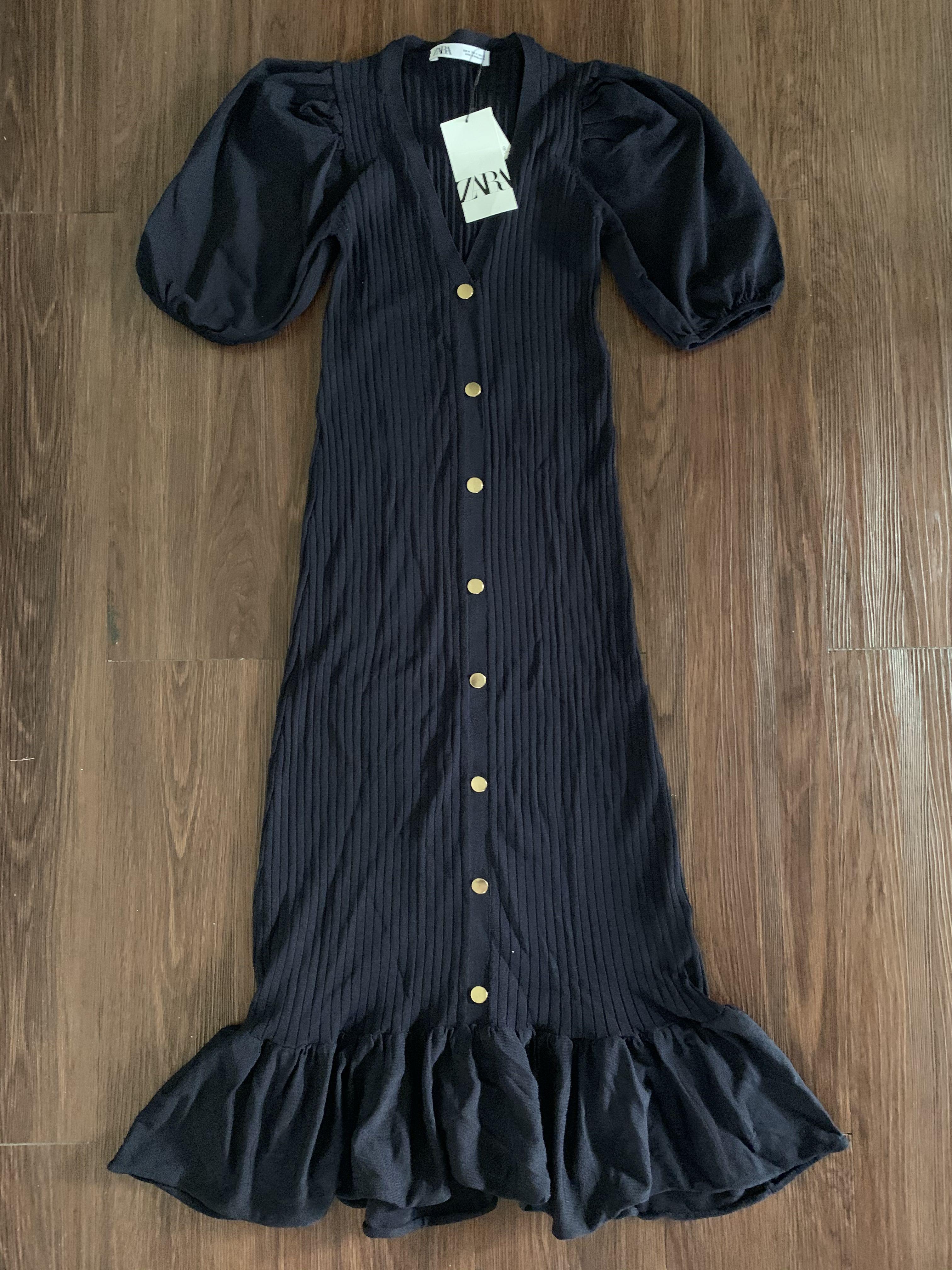 green emerald velvet dress MO&Co. Women's Half Button Long Sleeves Wool Knit Dress in Black Black Size M main image 0
