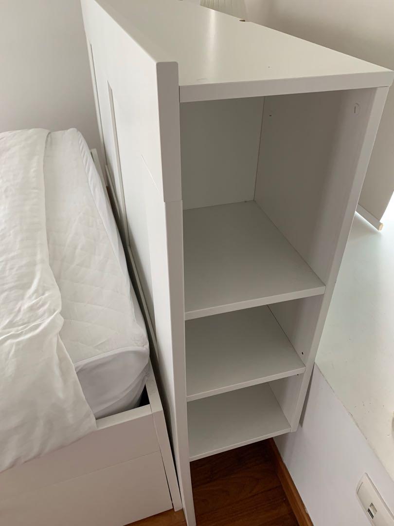 White IKEA double bed with drawers and headboard, Furniture & Home