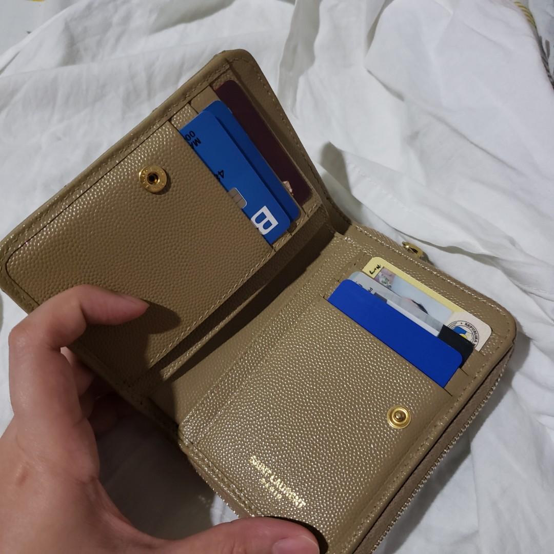 AUTHENTIC YSL MONOGRAM COMPACT ZIP AROUND WALLET IN GRAIN DE POUDRE