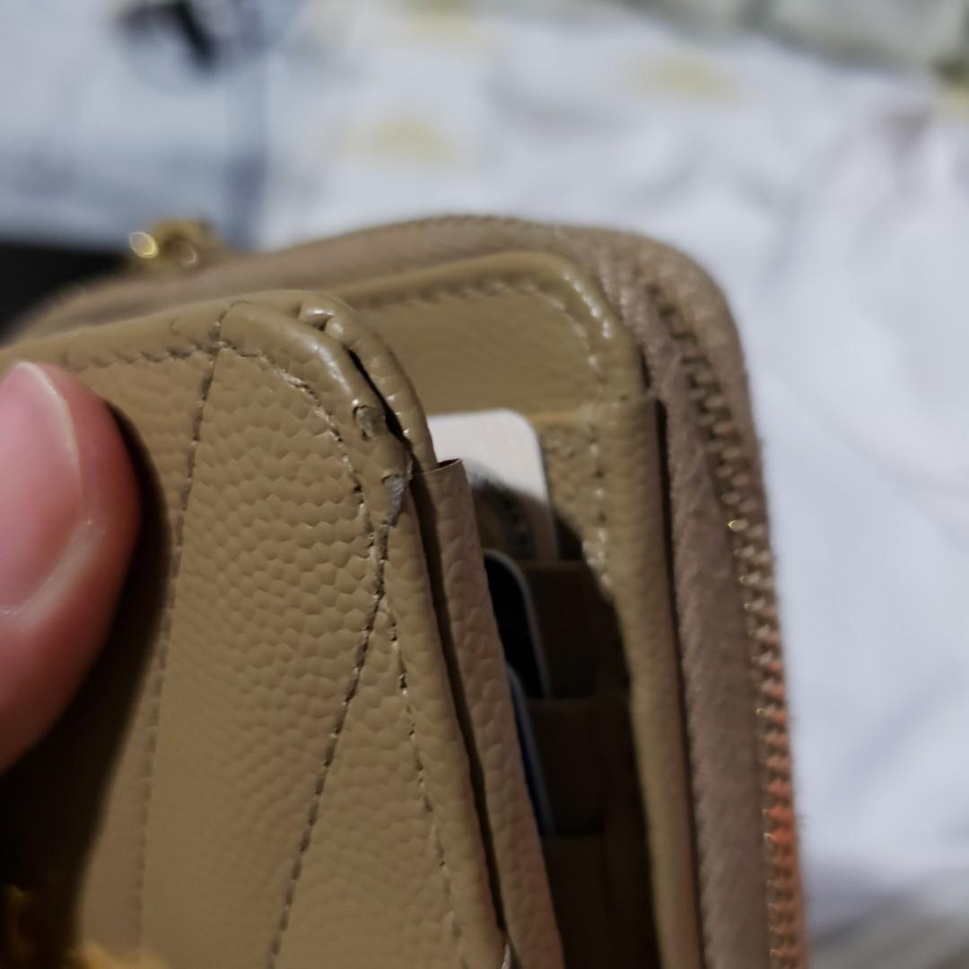 AUTHENTIC YSL MONOGRAM COMPACT ZIP AROUND WALLET IN GRAIN DE POUDRE