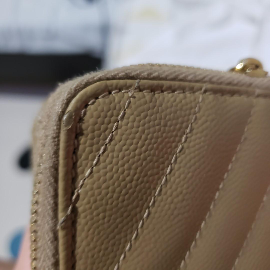 AUTHENTIC YSL MONOGRAM COMPACT ZIP AROUND WALLET IN GRAIN DE POUDRE