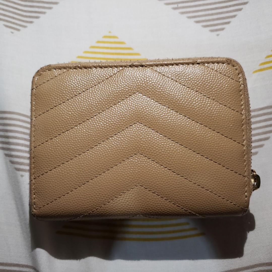 AUTHENTIC YSL MONOGRAM COMPACT ZIP AROUND WALLET IN GRAIN DE POUDRE