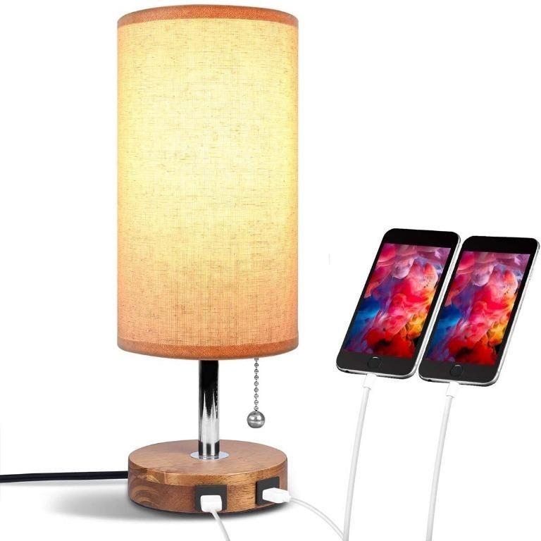 2x Usb Bedside Table Lamp Aooshine, Wooden Table Lamps For Living Room