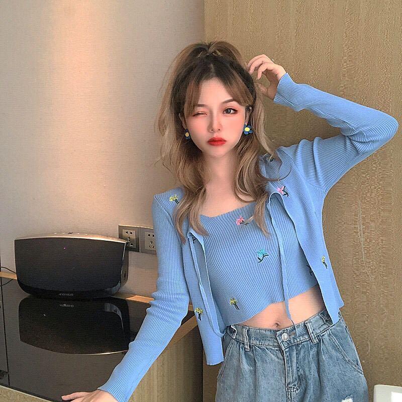 knitted cami and cardigan set