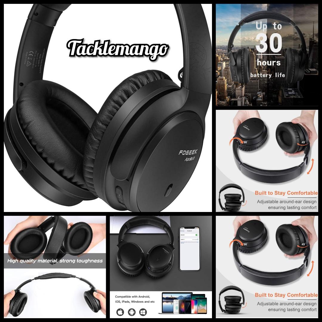 Apollo 11 Bluetooth Headphones with Mic Deep Bass Hi-Fi Sound Active Noise Cancelling Headphones Wireless Foldable Headphones 30 Hours Battery Life for Traveling TV PC Cellphone