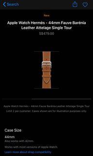Hermes Apple Watch strap Hermès - 44mm Fauve Barénia Leather Attelage Single Tour strap