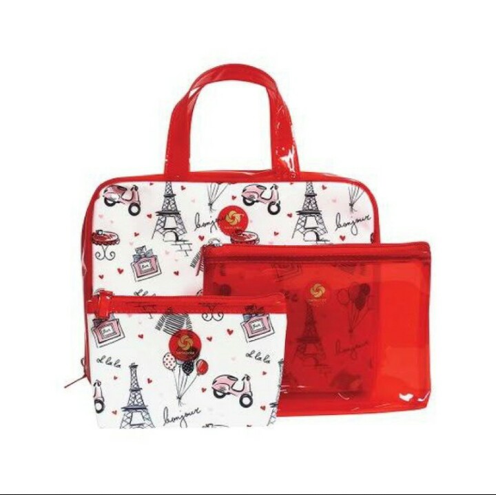 Authentic Samsonite Red Off to Paris Overnight Toiletry/Cosmetic Bag