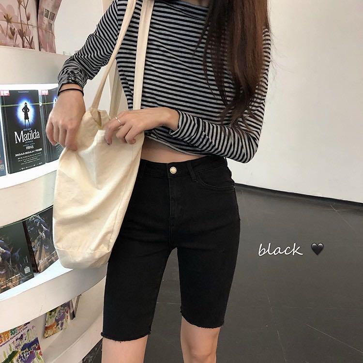 Black denim bike shorts 2025