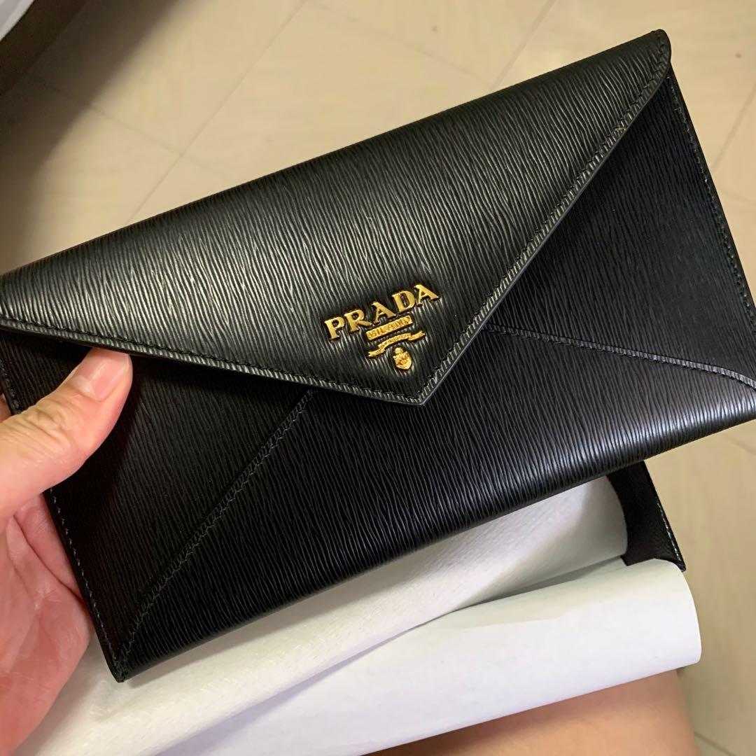 Brand New Black Prada envelope wallet, Luxury, Bags & Wallets on Carousell