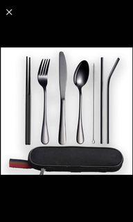Brand new Portable Utensils, Tianium PVD Black Plating Travel Camping Cutlery Set 8-Pieces, Brand new Portable Utensils, Tianium PVD Black Plating Travel Camping Cutlery Set 8-Pieces,