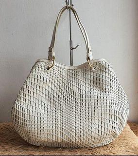 Cole Haan white large woven hobo